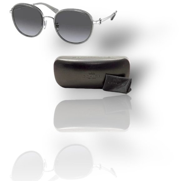 COACH Silver Round Grey Gradient Lens Sunglasses Hard Case Micro Cleaning Cloth - Picture 8 of 9